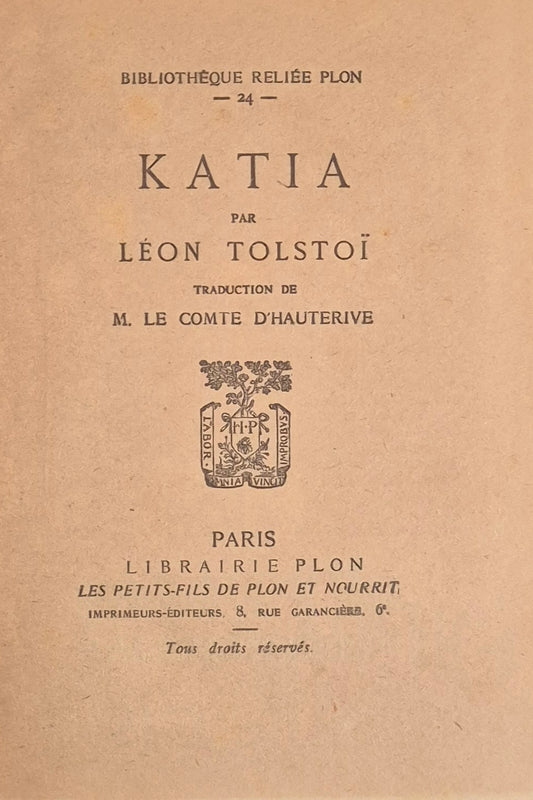 KATIA - LEON TOLSTOI - FRENCH TEXT