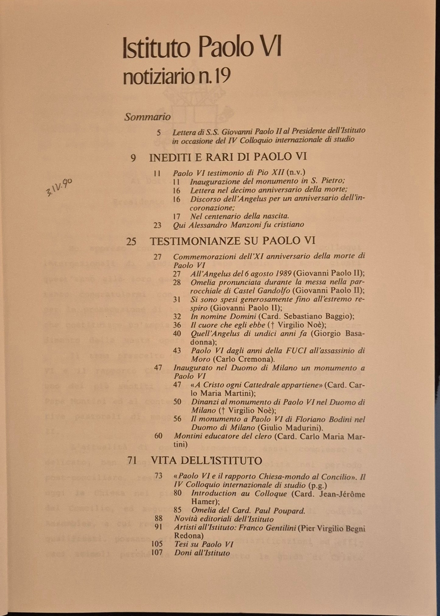 ISTITUTO PAOLO VI - NOTIZIARIO N. 19