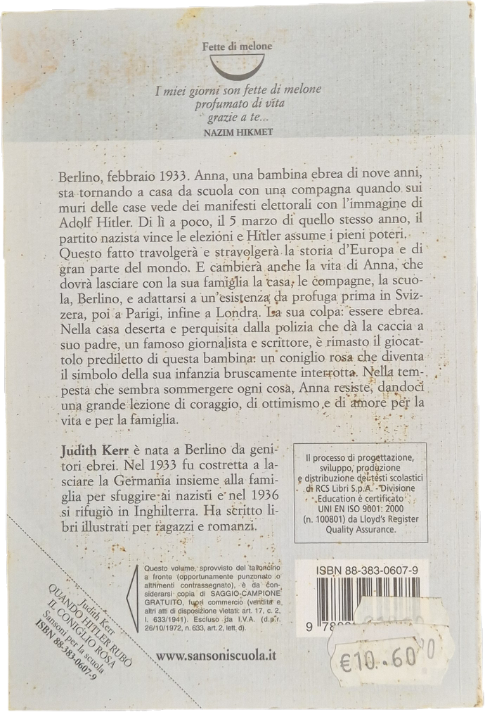 QUANDO HITLER RUBO' IL CONIGLIO ROSA - JUDUTH KERR - 2005 - OUTLET DEL LIBRI