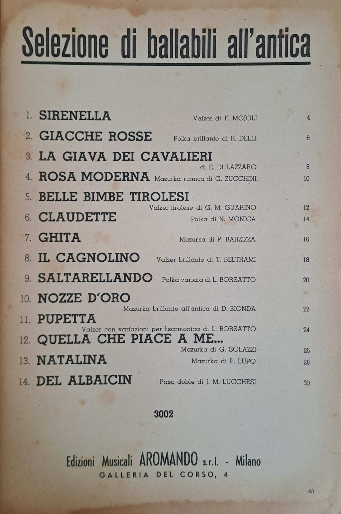 SELEZIONE BALLABILI ALL'ANRICA-14 BRANI - SPARTITO-SHEET MUSIC