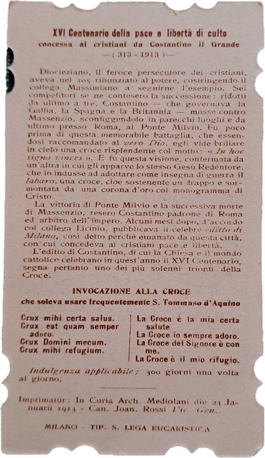 RICORDO DEL XVI CENTENARIO DELL'EDITTO DI COSTANTINO - HOLY CARD
