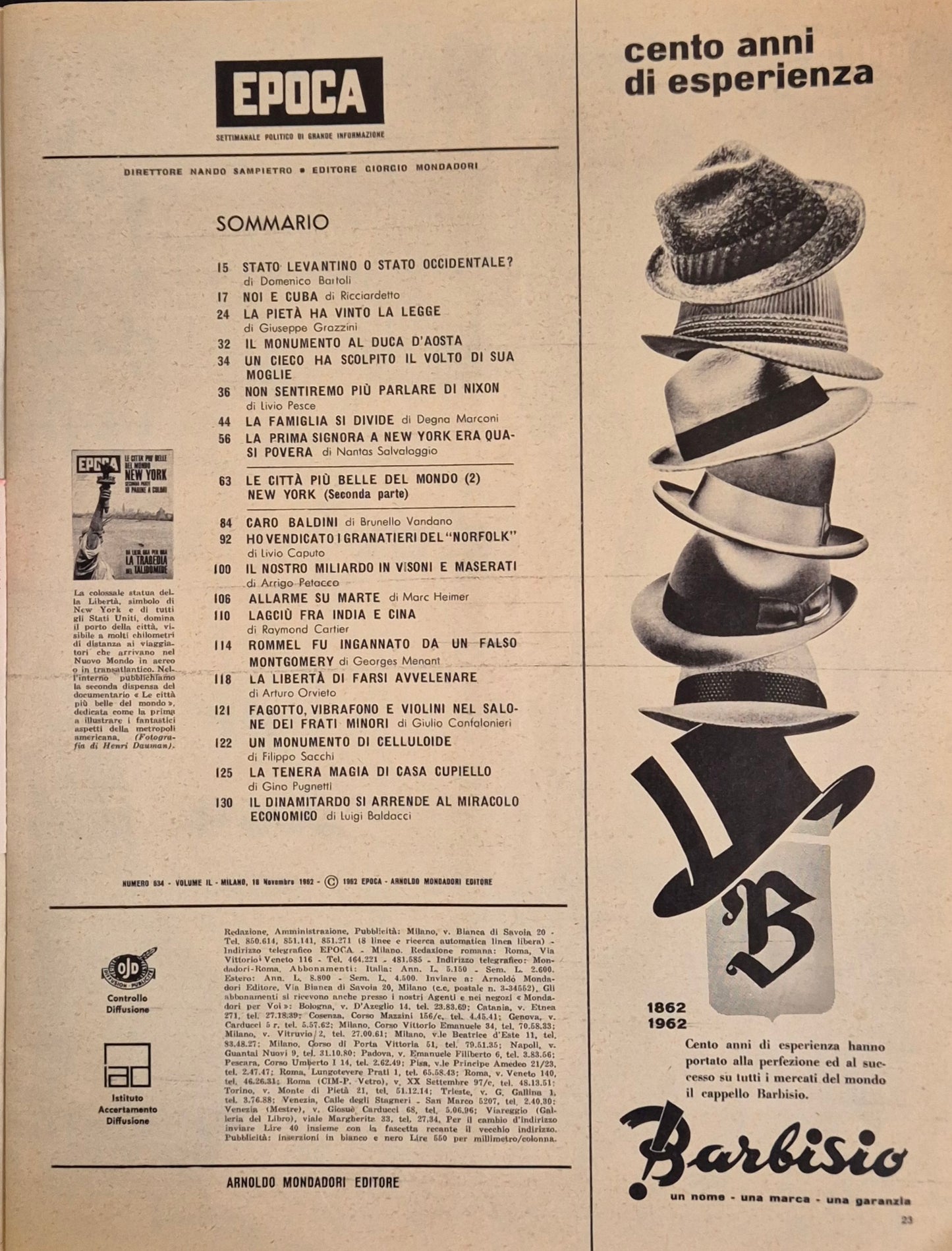 EPOCA 18 NOVEMBRE 1962 - NEW YORK - TALIMOLIDE
