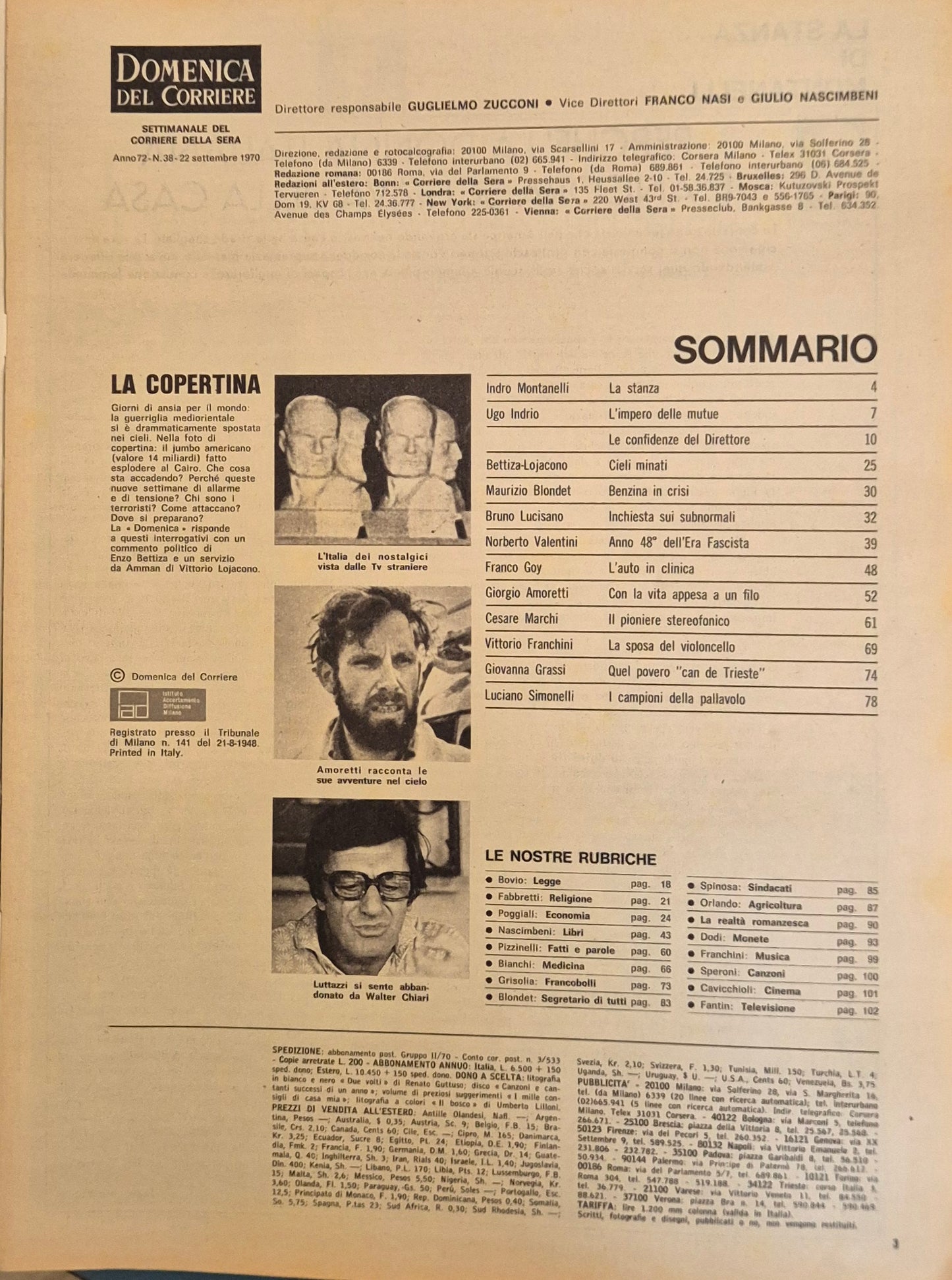 DOMENICA DEL CORRIERE 22 SETTEMBRE 1970 - CIELI MINATI