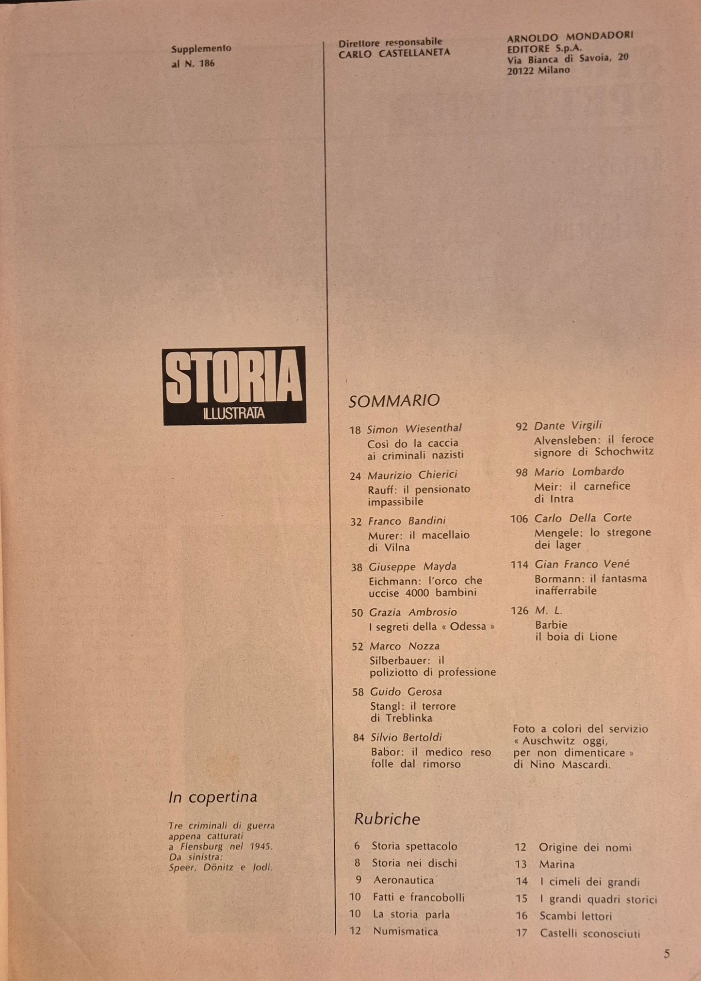 STORIA ILLUSTRATA SUPPL. N. 186 - LA CACCUA AI CRIMINALI NAZISTI
