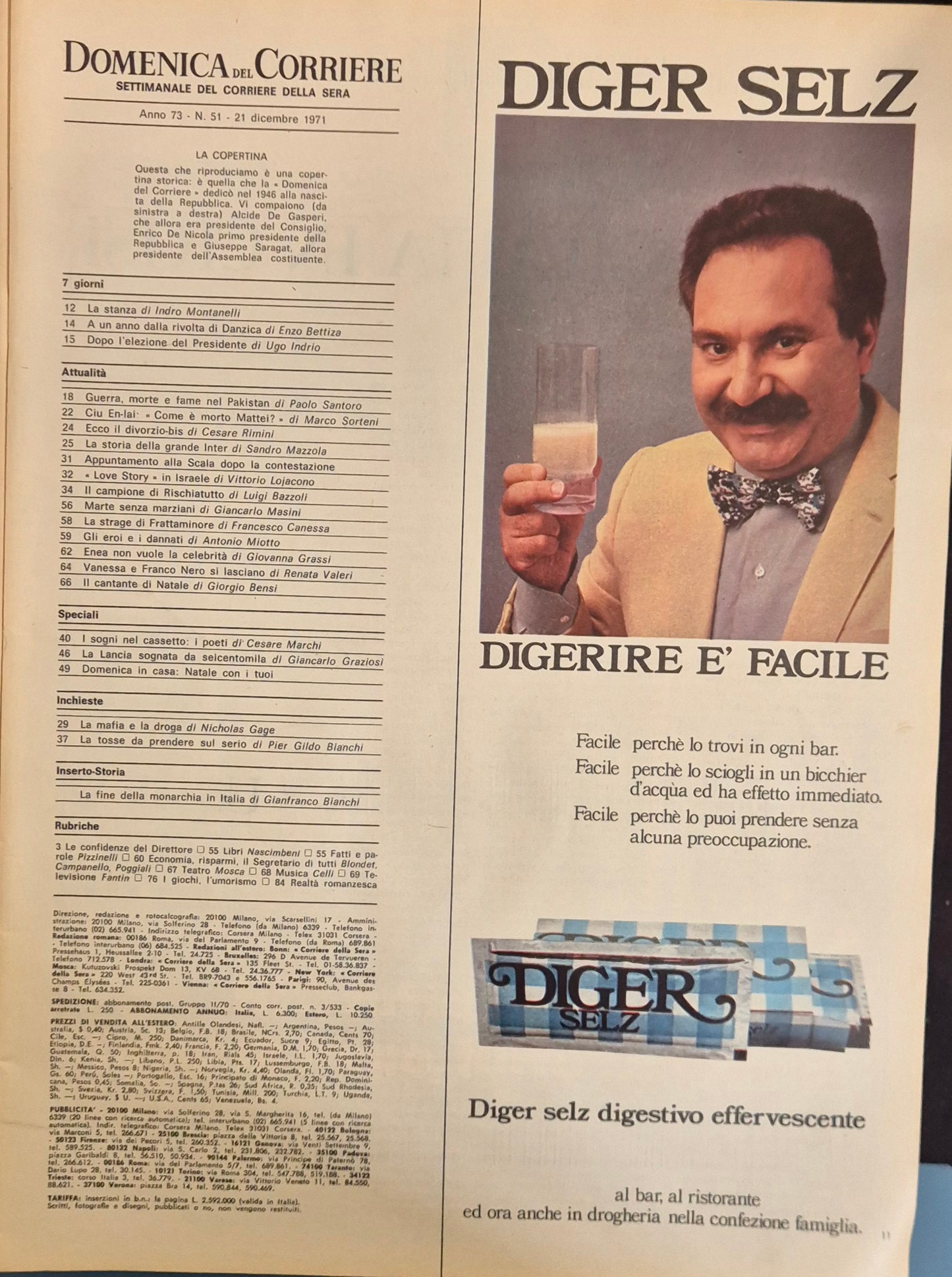 DOMENICA DEL CORRIERE - 21 DICEMBRE 1971 - COME E PERCHE' FU REPUBBLICA