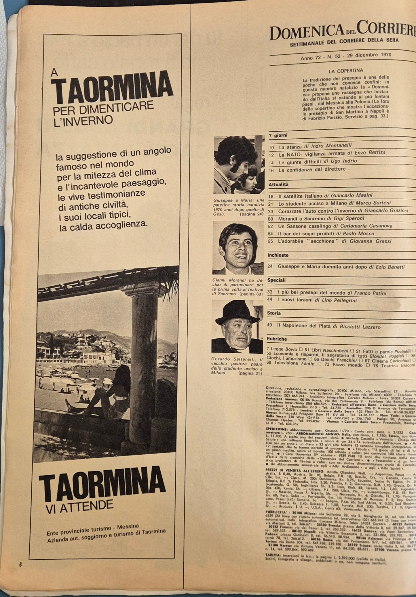 DOMENICA DEL CORRIERE - 29 DICEMBRE 1970 - PRESEPI