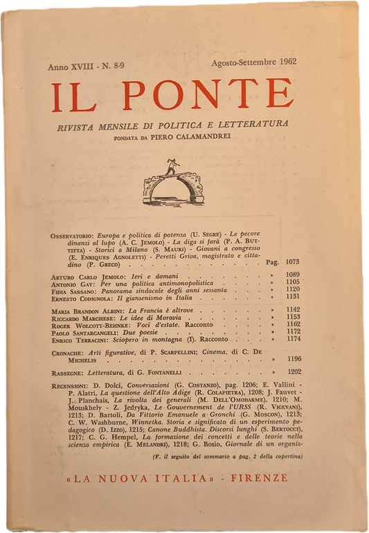 IL PONTE AGOSTO-SETTEMBRE 1962 - OUTLET DEL LIBRO
