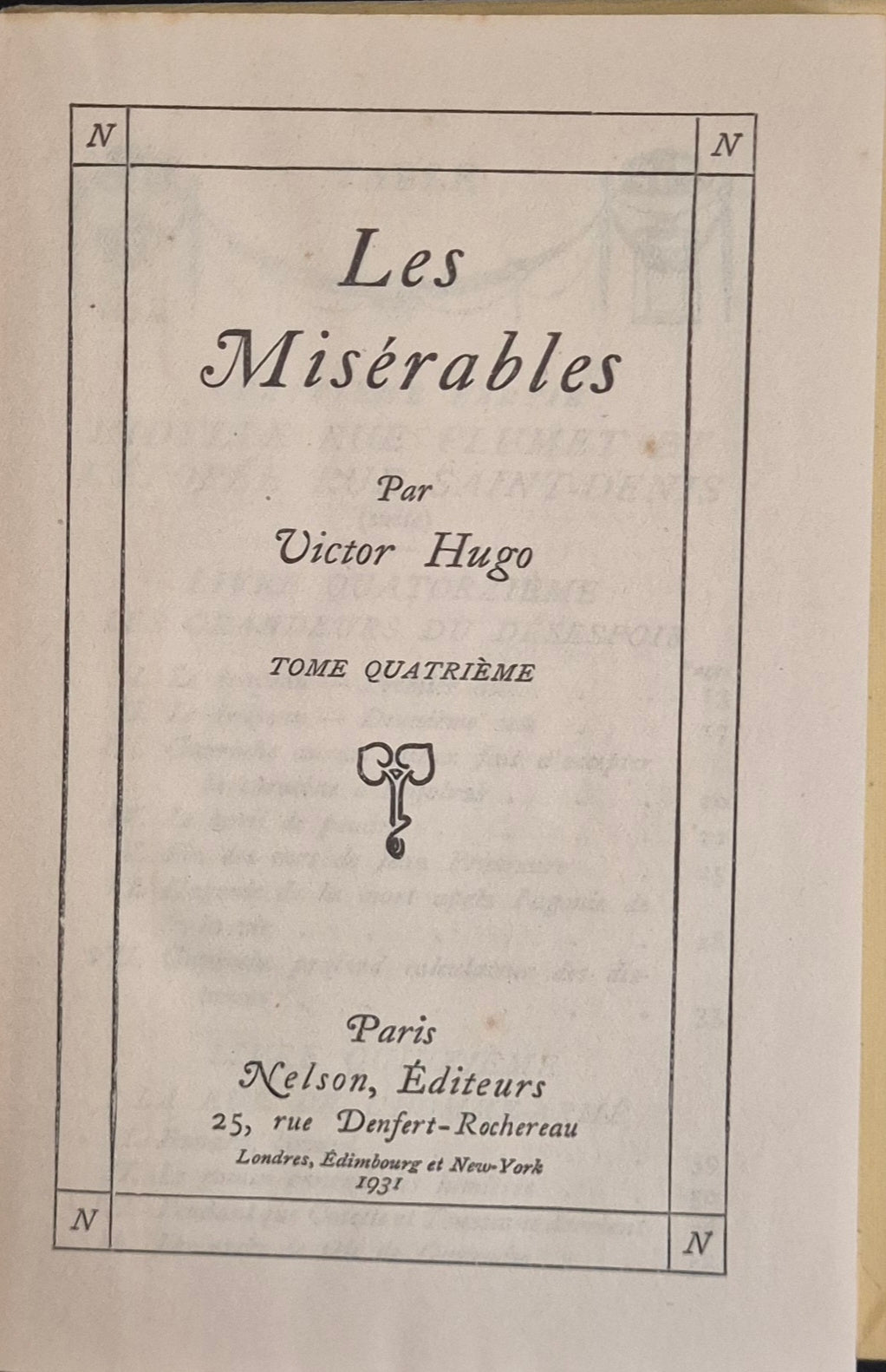LES MIRABLES - V. HUGO - TOME QUATRIEME - NELSON 1931 - OUTLET DEL LIBRO