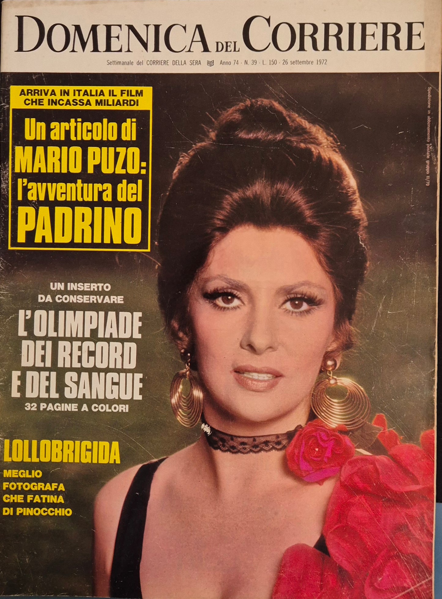 DOMENICA DEL CORRIERE 26 SETTEMBRE 1972 - LOLLOBRIGIDA