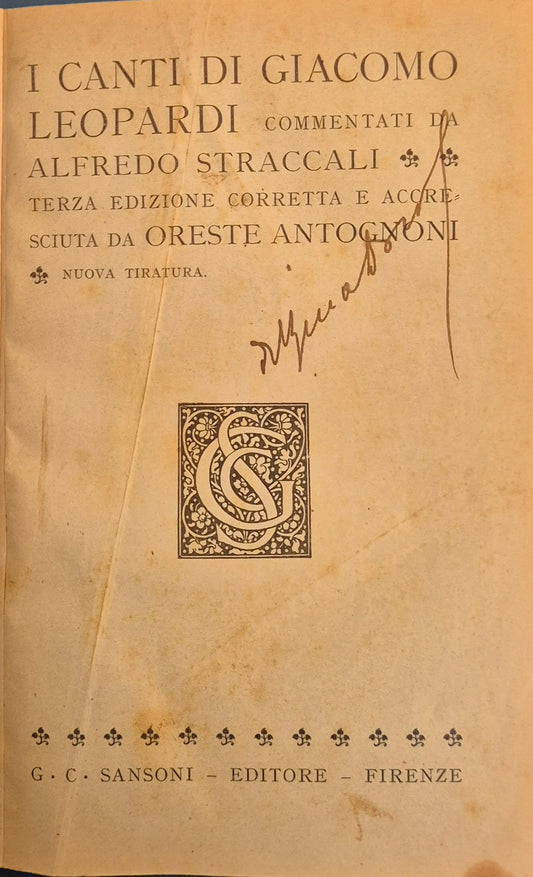 CANTI - GIACOMO LEOPARDI - SANSONI 1932