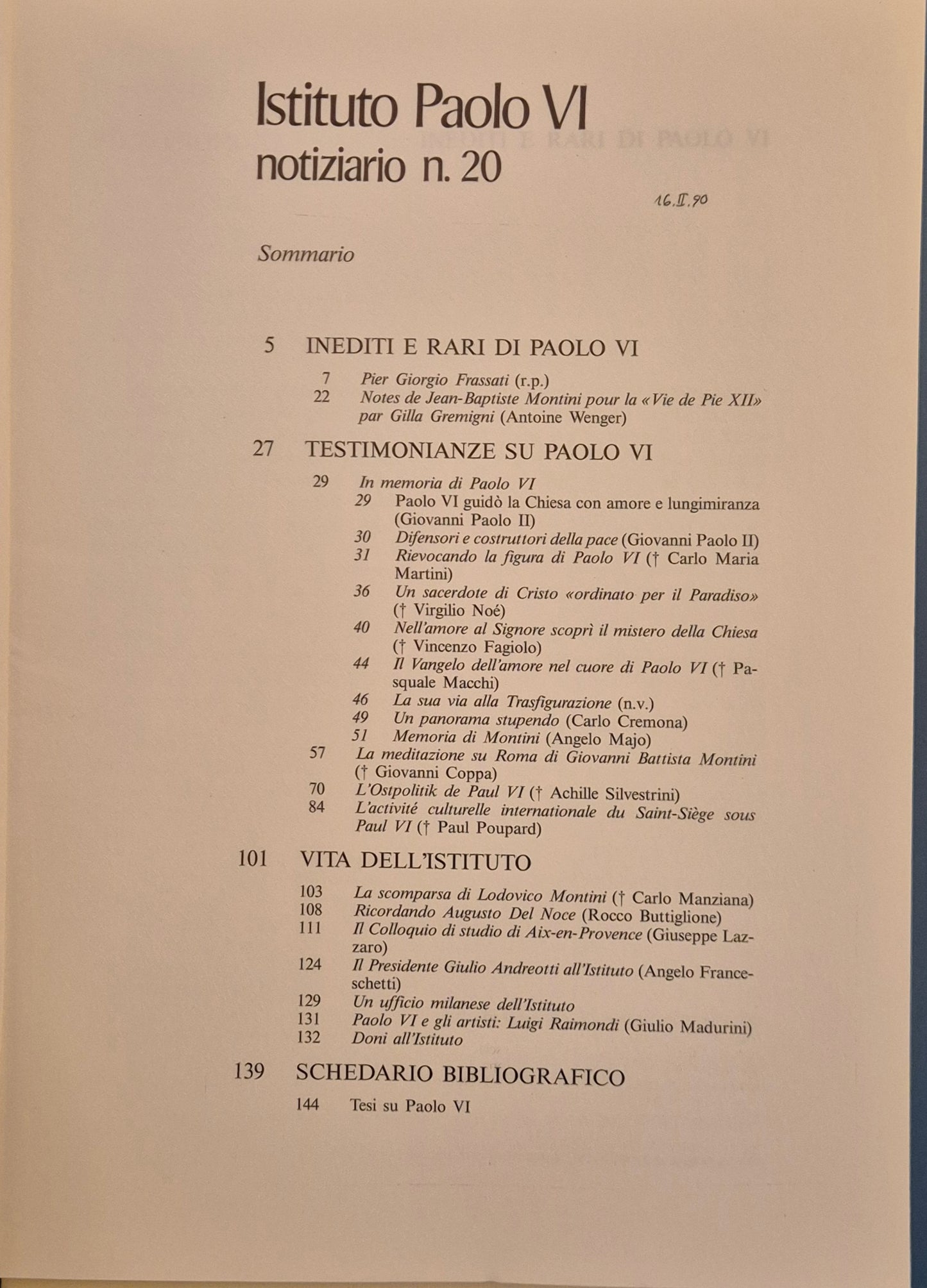 ISTITUTO PAOLO VI - NOTIZIARIO N. 20