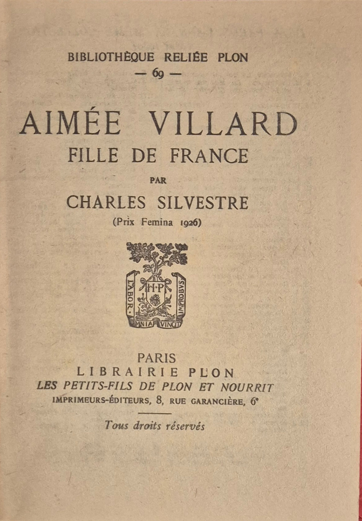 AIMEE VILLARD FILLE DE FRANCE - CHARLES SILVESTRE
