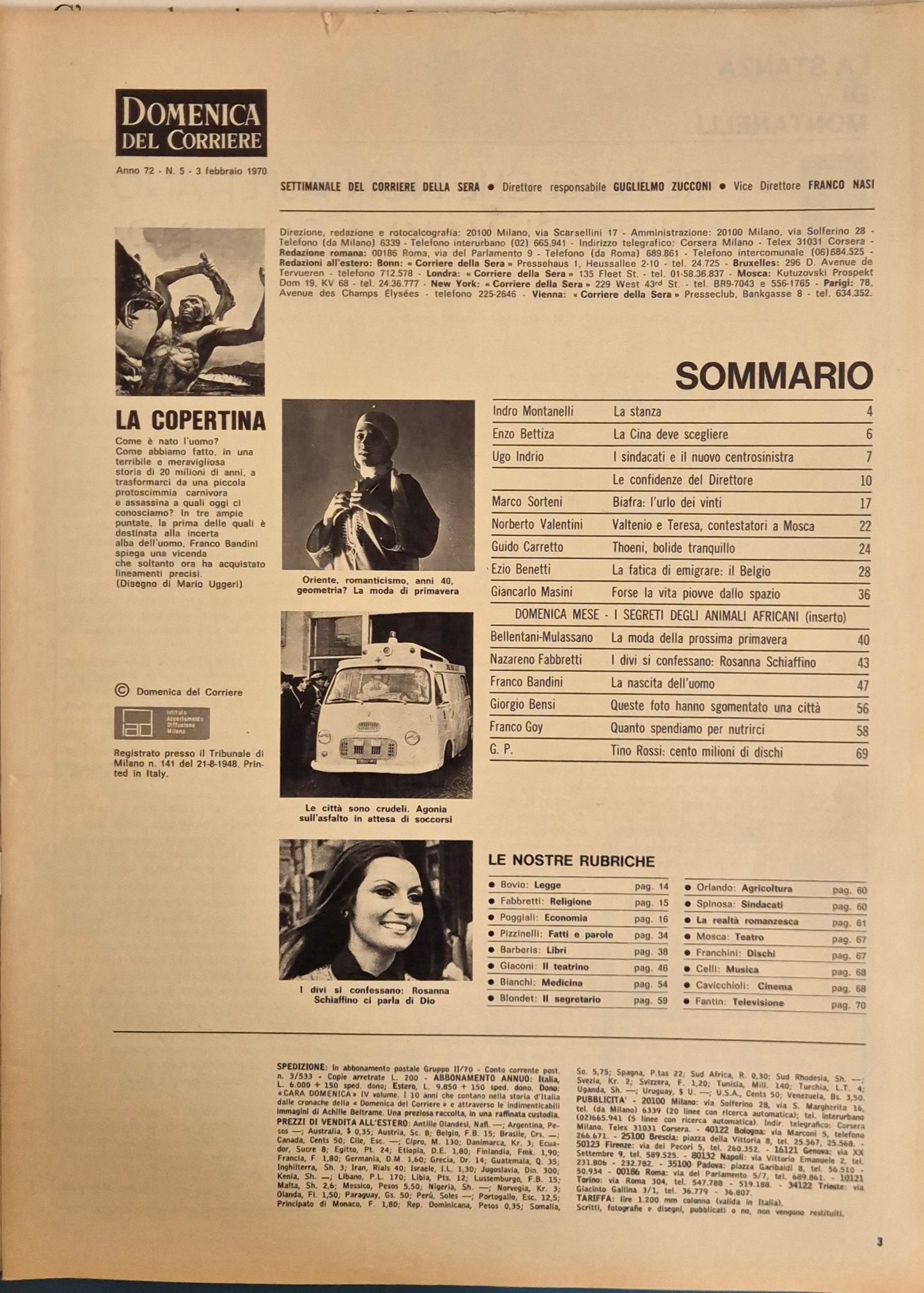 DOMENICA DEL CORRIERE 3 FEBBRAIO 1970 - LA MERAVIGLIOSA STORIA DELL'UOMO