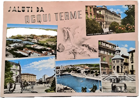 SALUTI DA ACQUI TERME - 5 IMMAGINI - V1960 - FG - ACQUARELLATA