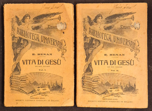 VITA DI GESU' - ERNEST RENAN - SONZOGNO 1913 -DUE VOLUMI