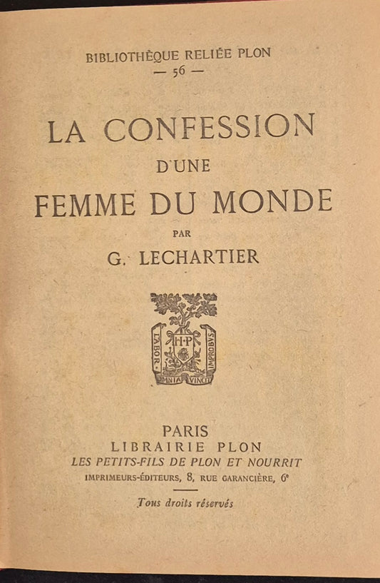 LE CONFESSION D'UNE FEMME DU MONDE - G. LECHARTIER - FRENCH TEXT
