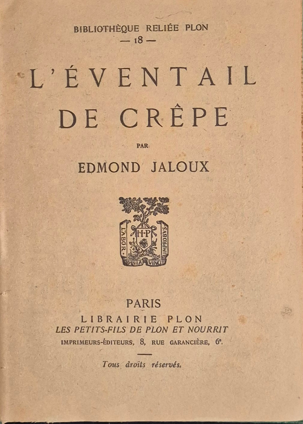 L'EVENTAIL DE CREPE - EDMOND JALOUX - FRENCH TEXT