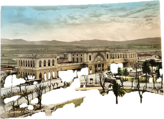 LIVORNO  - STAZIONE CENTRALE - V1957 - FG - TRAM - ACQUARELLATA