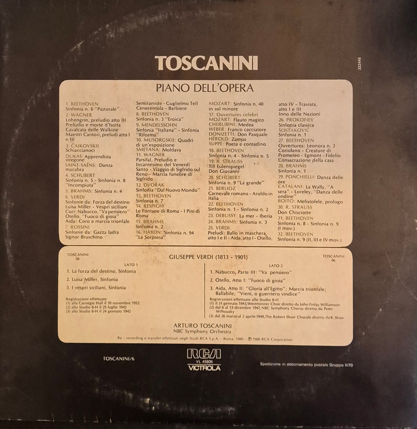 SINFONIE - GIUSEPPE VERDI - TOSCANINI - LP 33 GIRI