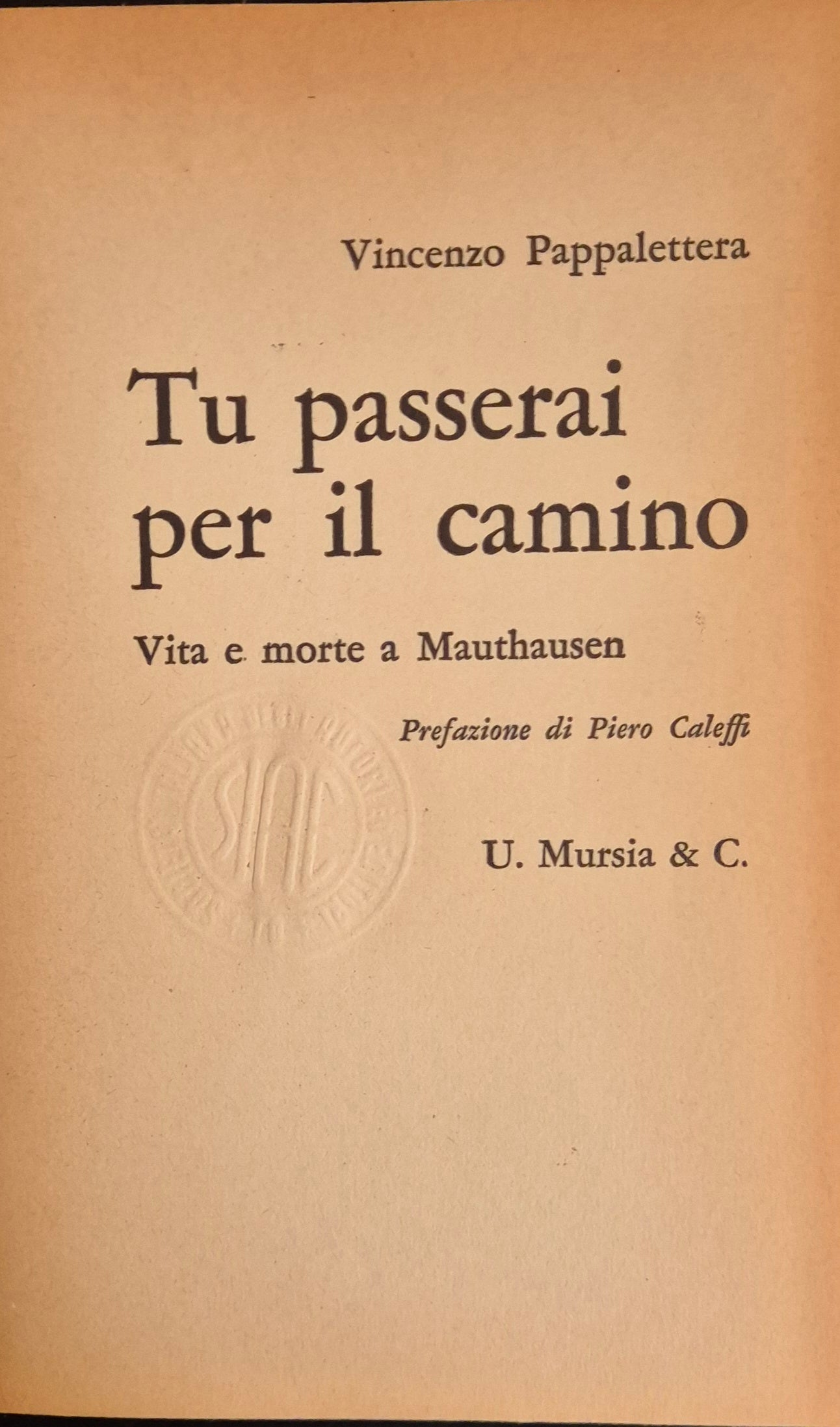 TU PASSERAI PER IL CAMINO. VITA E MORTE A MAUTHAUSEN - VINCENZO PAPPALETTERA